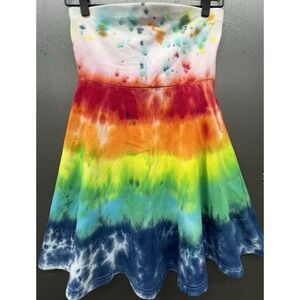 Express Mini Dress XS Rainbow Tie Dye Strapless Flare Pride Love Boho Hippie